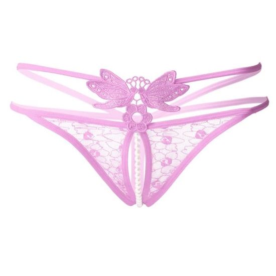 String Tang String Tanga Pour Femme papillon dentelle taille basse creux Rose Rose ...