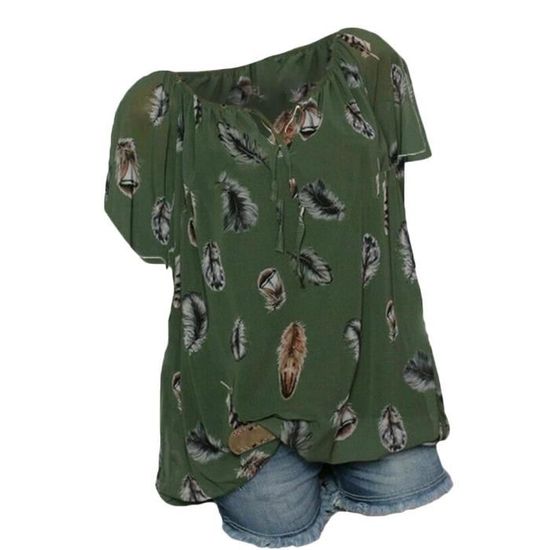T-Shirt Femme Grande Taille Col V Dentelle | Haut Décontracté Élégant | Manches Courtes | Coton Respirant