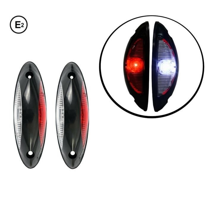 2x Feux de Position Latéraux Blanc Rouge Feux de Signalisation à Base Plate Gabarit pour Camion Remorque Caravane