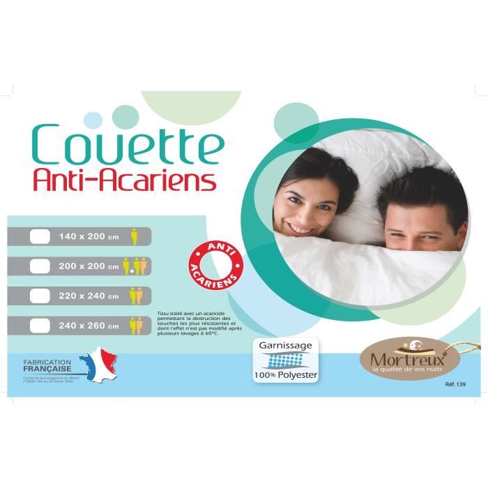 Couette Anti Acariens - 220 x 240 - ULTRA LEGERE 200g - MORTREUX