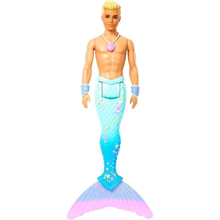 Barbie Dreamtopia Poupée Ken Triton avec Nageoire Arc-en-Ciel Bleue et Cheveux Blonds, Jouet pour Enfant, FXT23