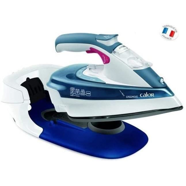 Calor FV9960C0 Fer à Repasser Vapeur Sans Fil Freemove Effet Pressing jusqu’à 150g/min Anti-Goutte Anti-Calcaire 2400W Bleu