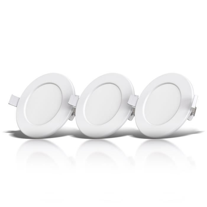 Lot de 3 spots ultra-plats à encastrer spéciales sdb IP44 blancs 3.000K 450lm salle de bain