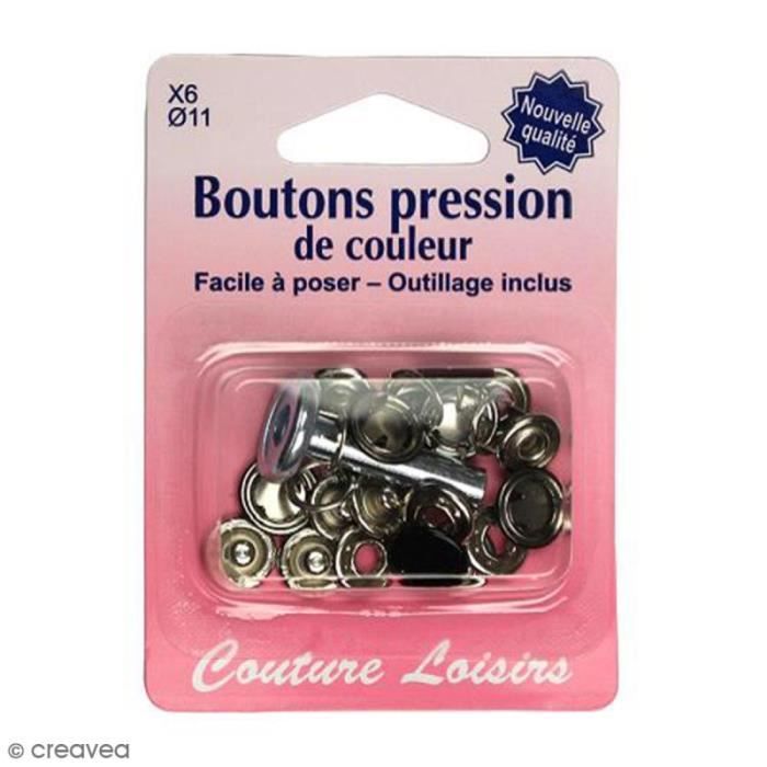 Kit bouton pression Noir 11 mm avec outil de pose - 6 pcs