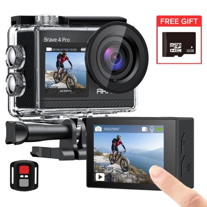 Dragon Touch Vision 3 Caméra Sport 4K WiFi avec Caméra Sportive Etanche sous-Marine,Grand Angle 170° Kits d'Accessoires noir