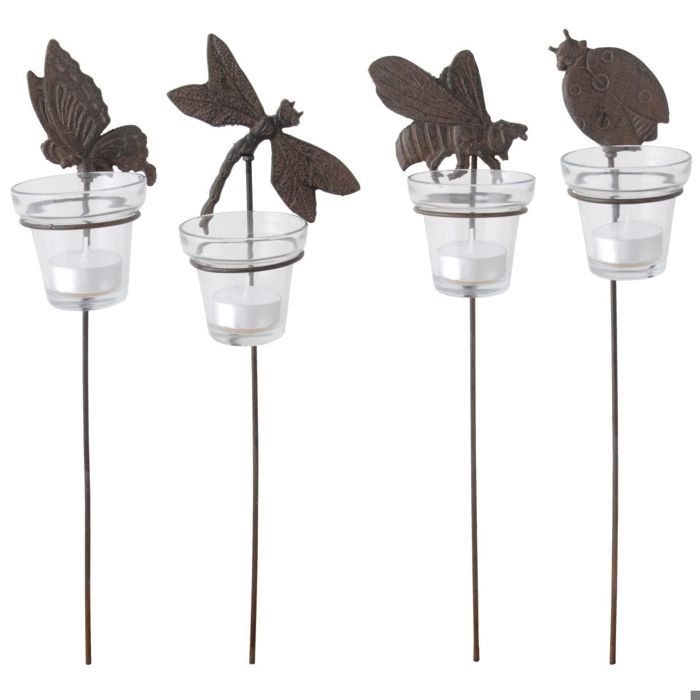 Photophores de jardin sur pique (Lot de 4 de différentes formes)