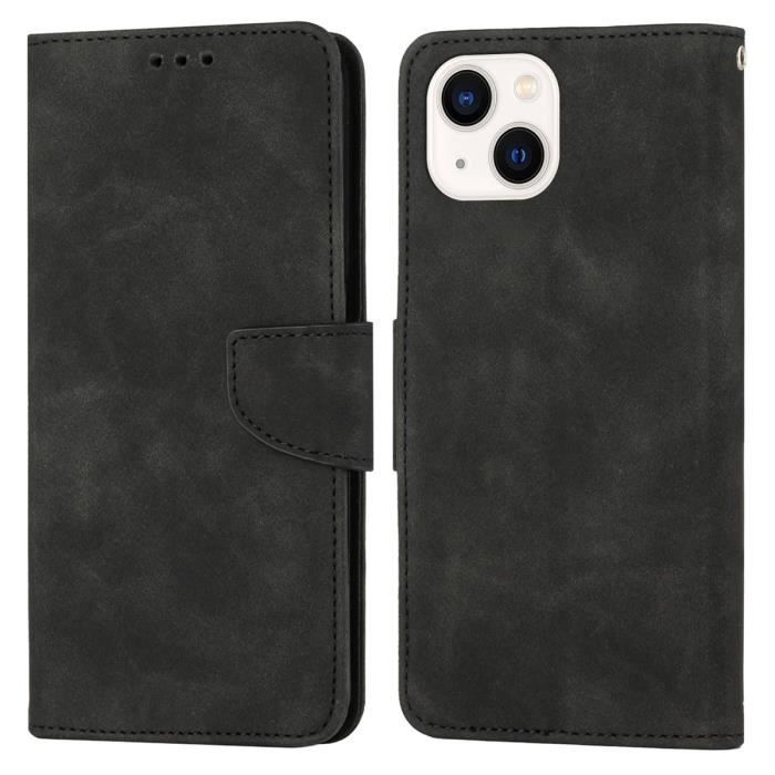 Housse iPhone 13 6.1 Étui antichoc de couleur unie Style de mode simple avec fente pour carte - Noir
