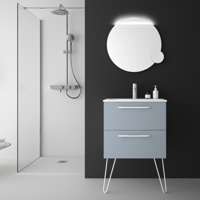 Meuble de salle de bain 60 cm simple vasque couleur bleu Fog à suspendre - So Matt