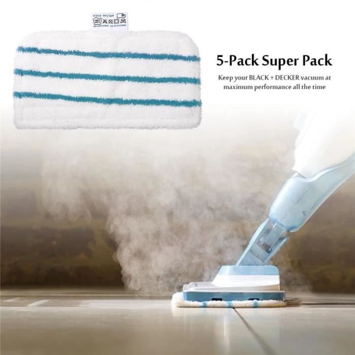 ROCK Lingettes microfibres pour balai vapeur - nettoyeur Black & Decker Steam mop - Lot de 5 patins - FSM1610-1630