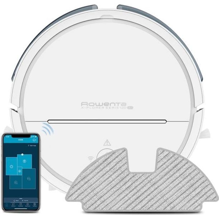 ROWENTA Aspirateur robot laveur, Navigation intelligente et précise, Aspire, Lave, Laser + caméra, X-Plorer Serie 120 AI RR7877WH