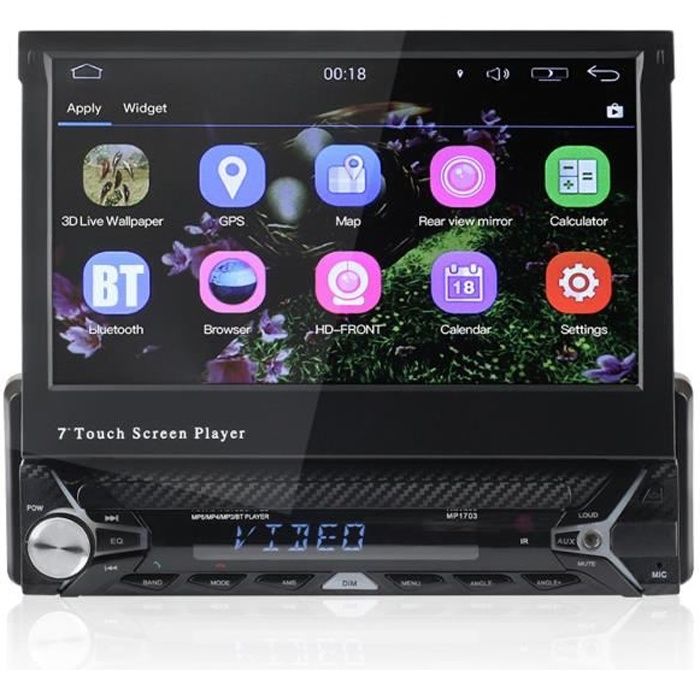 TEMPSA Autoradio bluetooth WIFI GPS 1086P 7pouces 1Din Android 6.0 FM Rétractible Tactile 3G