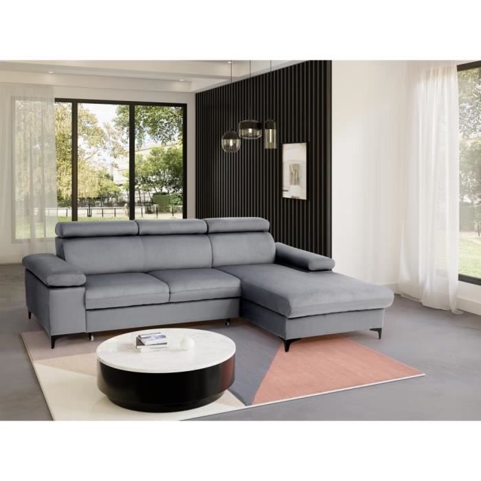 Canapé d'angle Gris Velours Contemporain Confort