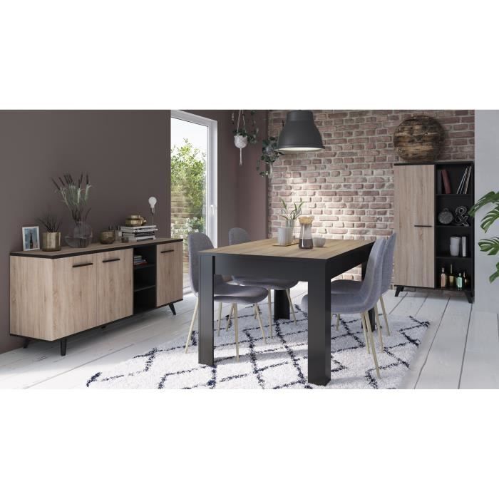 WAYNE Ensemble séjour Enfilade + Table haute + Vitrine - Décor chêne brossé