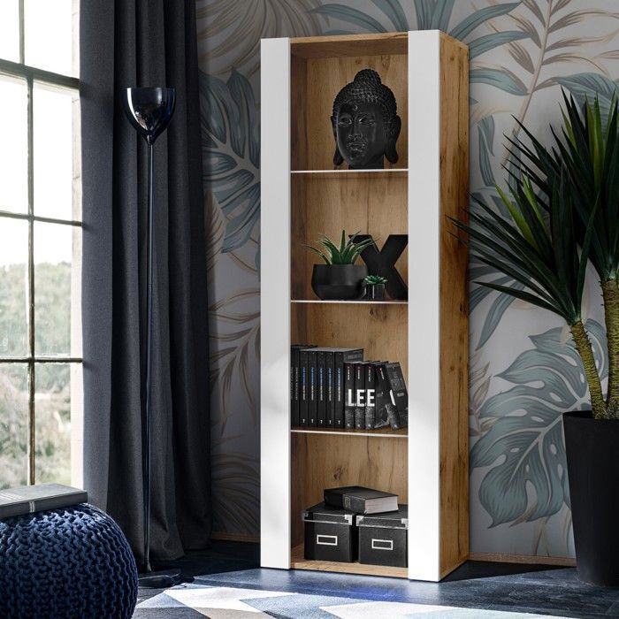 Vitrine armoire Tivoli Komodee - sans LED - Blanc Mat & Bois naturel - L55cm x H159cm x P35cm