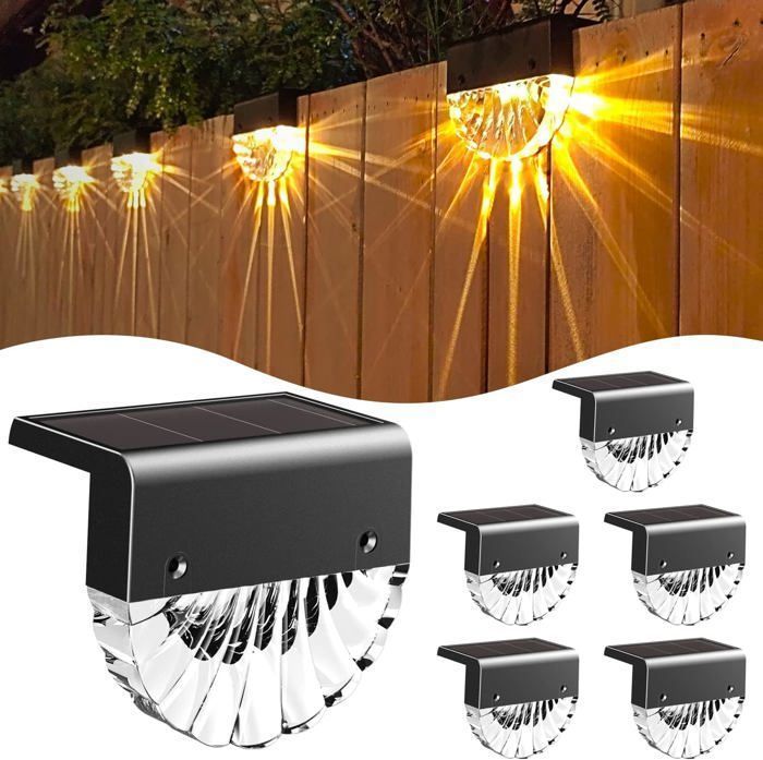 Lumière solaire extérieure de jardin applique murale LED paquet de 6 blanc chaud + couleur RVB lumière de clôture solaireMHZB