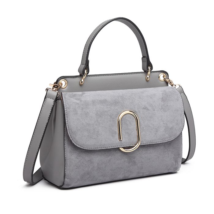 Sac à bandoulière - MISS LULU - 22x16x9.5cm - Cuir PU & daim - Boucle métallique carrée - Bandoulière amovible
