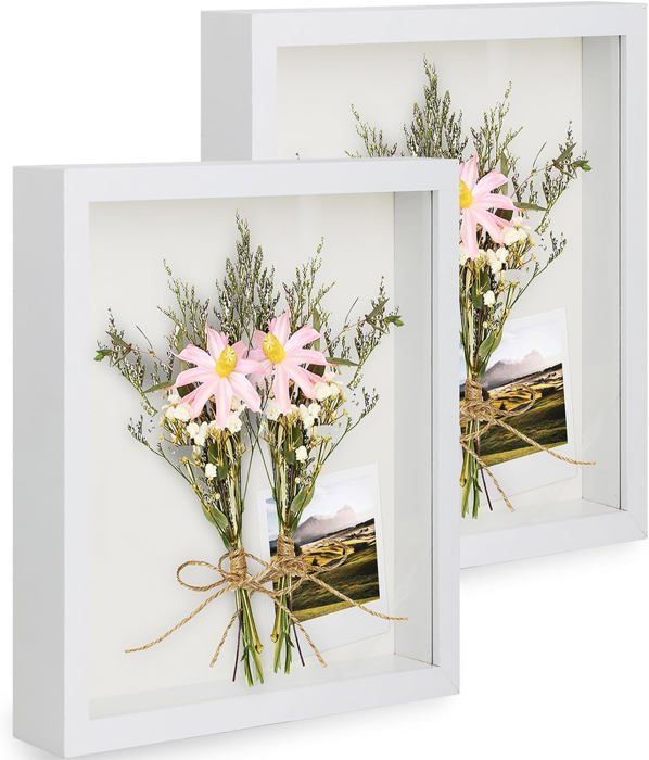 Cadre Photo 3D Profond 20x20 Cm - En Bois Avec Vitre Plexiglas - Pour Fleurs Séchées, Souvenirs, Coquillages