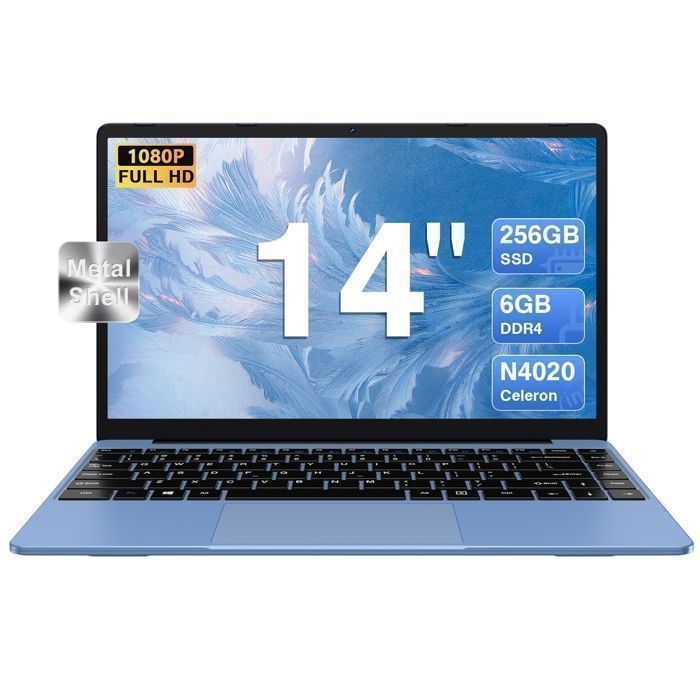 PC portable BVATE-14FHD – RAM 6Go+256Go Mémoire- Ordinateur Portable Windows11 Celeron N4020- Stockage1To extensible  -Bleu