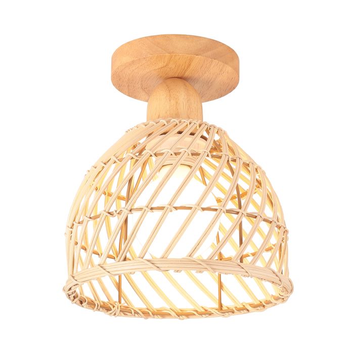 SNOGOLD Plafonnier Luminaire Rotin Abat-jour Cage Design en Bambou Ø20cm Lampe de Plafond pour Salon Salle à Manger