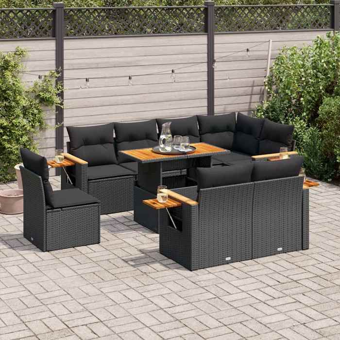 vidaXL Ensemble salon de jardin 9 pcs avec coussins Résine tressée