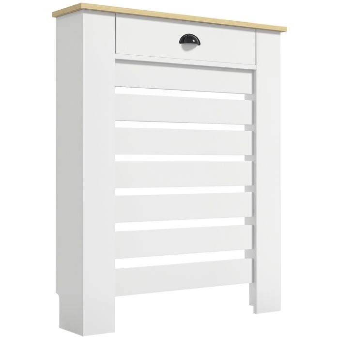Couvercle de radiateur - HOMCOM - grille à lattes horizontales - avec tiroir - en bois - 78 x 19 x 955 cm - blanc