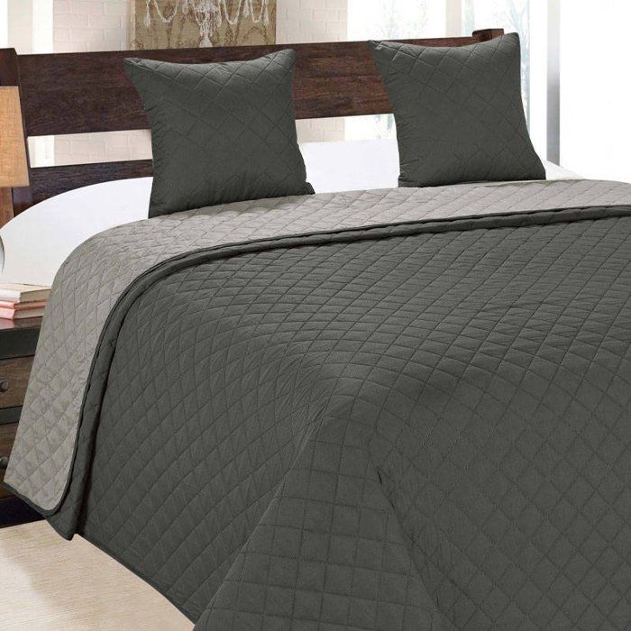 Couvre-Lit Quilt Matelassé avec 2 taies doreiller 40x40 cm- Argent Gris Foncé - 10 220x240 cm