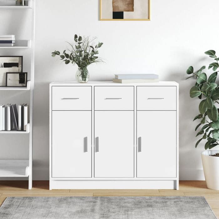 Buffet-Meuble de rangement blanc 91x28x75 cm bois dingénierie