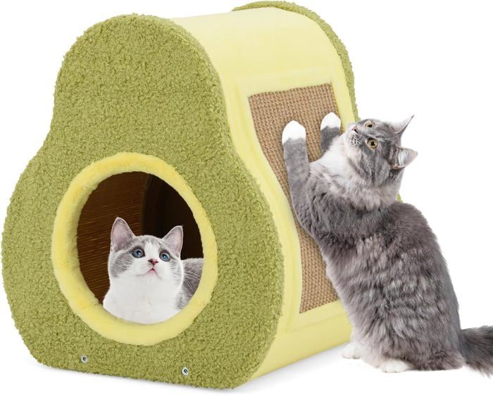 Comparer les prix de GOPLUS Niche pour Chats en Forme d'Avocat, avec Tapis Griffoir pour Chats, Entrée Spacieuse, Maison pour Chats d'Intérieur