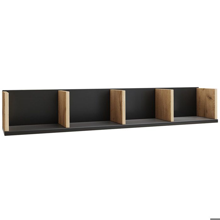 Honsa bibliothèque accroché au mur 4 tablettes noir chêne décor. Honsa bibliothèque accroché au mur 4 tablettes noir chêne décor.