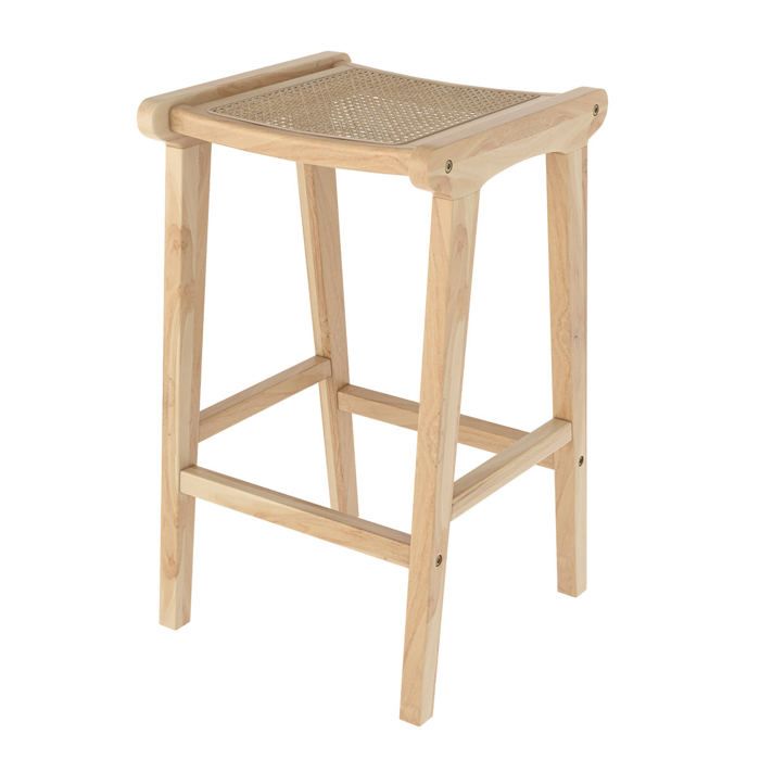 Tabouret pour îlot central 65 cm en teck et cannage - Omaha - Maison Pavane