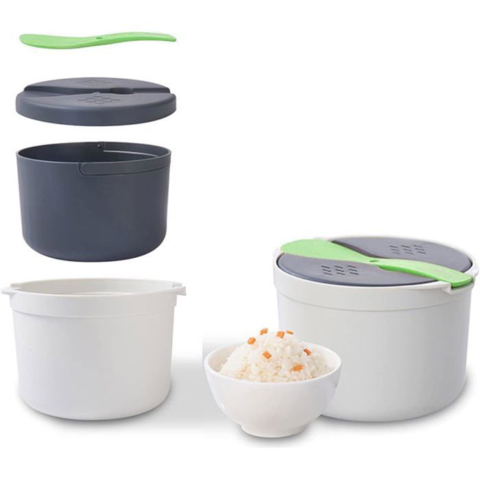 ®RisingFF Cuiseur à riz et à pâtes micro-ondes 2 litres avec passoire double cuiseur vapeur pour légumes (vert)