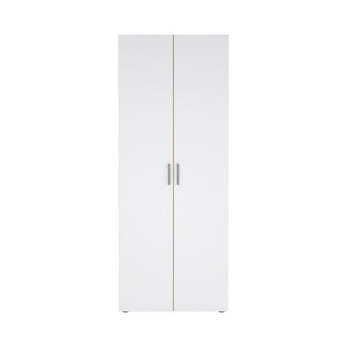 CALICOSY - Armoire 2 portes décor chêne et blanc brillant H201 cm - LANA - Blanc