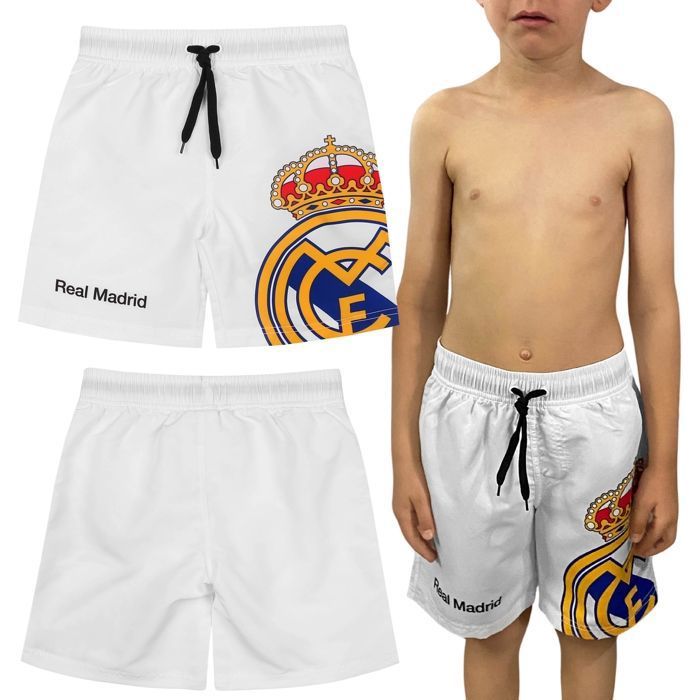 Real Madrid Short de bain pour enfant maillot de bain blanc pour garçon football 164 cm