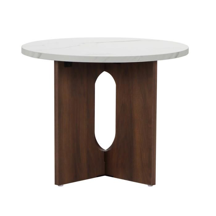 Table basse moderne ronde 50 cm effet marbre bois foncé Klery - Oviala Table basse moderne ronde 50 cm effet marbre bois foncé Klery - Oviala