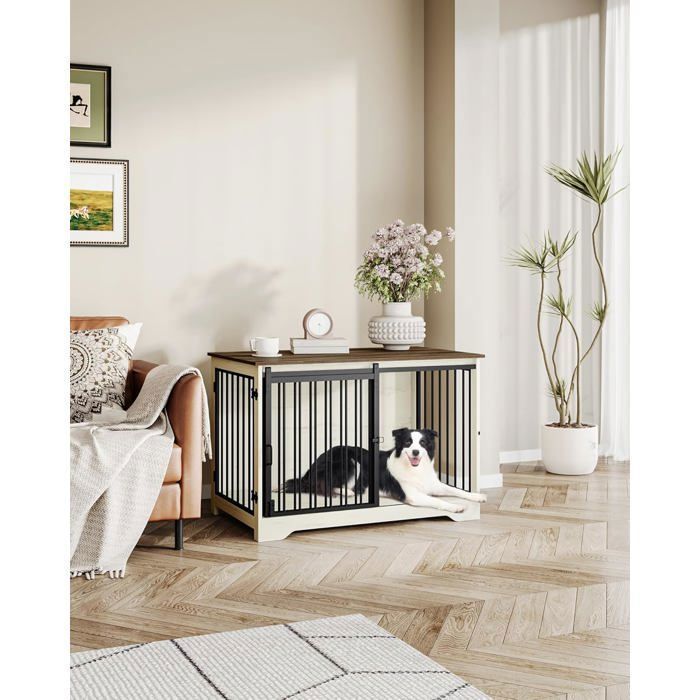 Meilleurs prix pour Cage pour Chien100 cm Meuble Cage Chien avec Porte coulissante2 PortesNiche Moderne pour Chiens 60 x 100 x 68 cmBlanc et