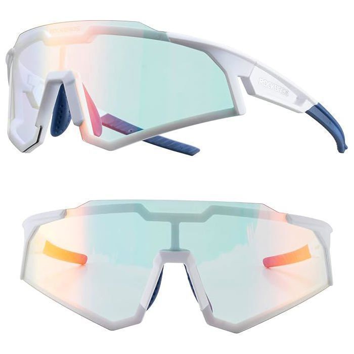 ROCKBROS Lunettes Photochromiques Vélo VTT Blanc Hommes Femmes