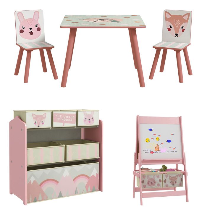 Meubles pour enfants - AIYAPLAY - Table et 2 chaises chevalet double-face meuble à jouets de rangement - MDF - 63x30x66cm - rose Meubles pour enfants - AIYAPLAY - Table et 2 chaises chevalet double-face meuble à jouets de rangement - MDF - 63x30x66cm - rose