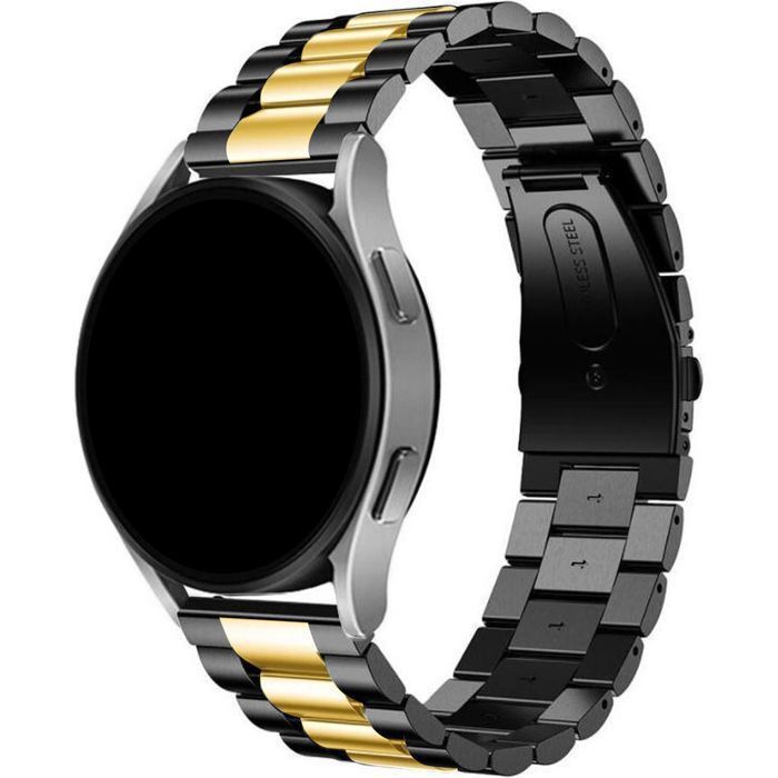 Stravo Bracelet acier 22 mm Huawei GT7/6/5/4 Garmin FR255/265/Vivoactive4/Venu3/2 Polar Vantage V3/M2/M & Watch3/GearS3 – Noir/Or