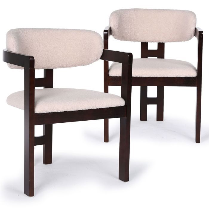 MENZZO Lot de 2 chaises design Oregon Bois foncé et Tissu bouclette Beige - Chaises Salle À Manger MENZZO Lot de 2 chaises design Oregon Bois foncé et Tissu bouclette Beige - Chaises Salle À Manger