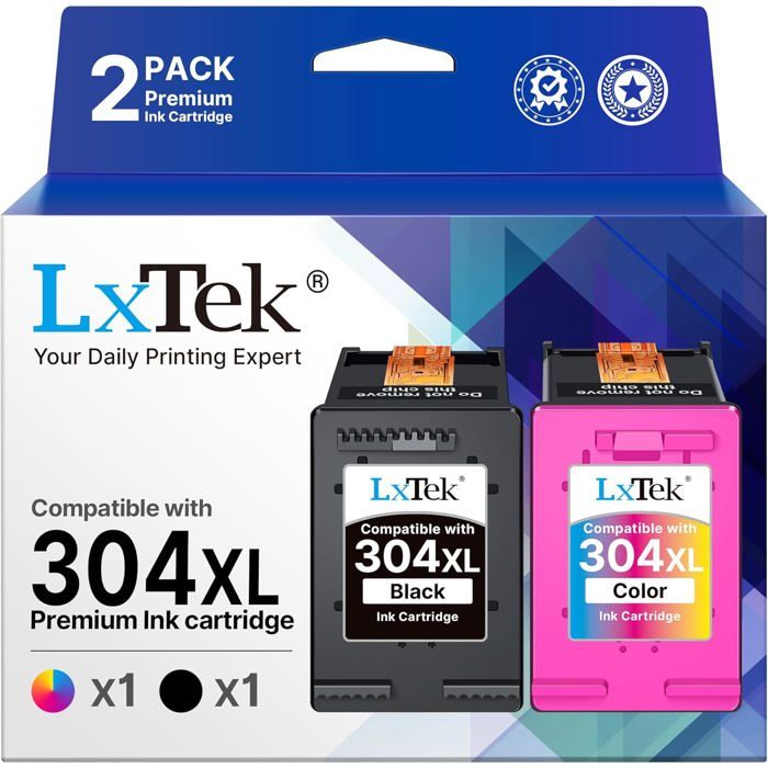 2 Cartouches Encre Compatibles HP 304XL - Noir + Couleur - Fabriqué En France - Marque NOPAN-INK