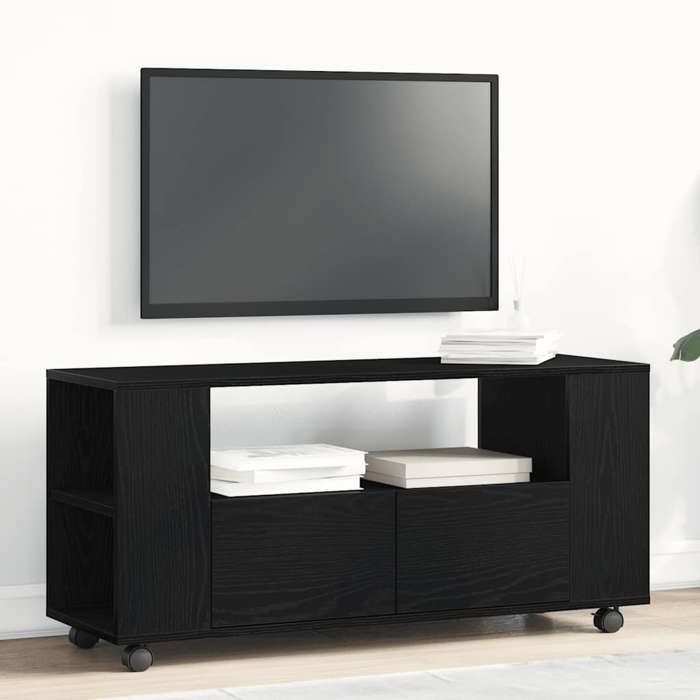 Meuble TV moderne - VIDAXL - 102x34.5x43 cm - Chêne noir - Bois dingénierie - Roulettes - Grand espace de rangement