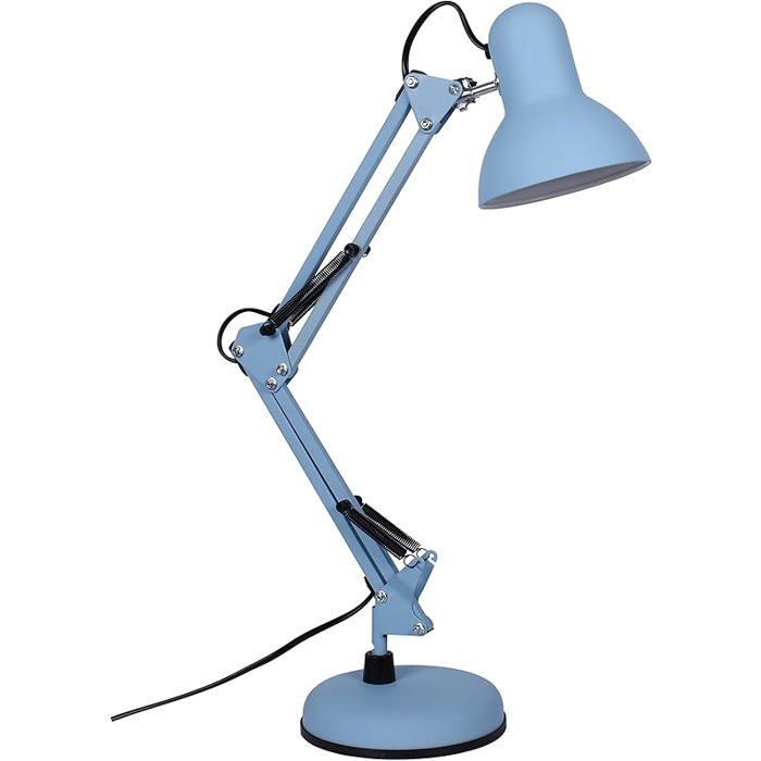 Lampe de Bureau LED à Bras Articulé - Design Rétro Vintage Douille E27 pour Bureau/Chambre - Bleu/Matte LAMPE A POSER
