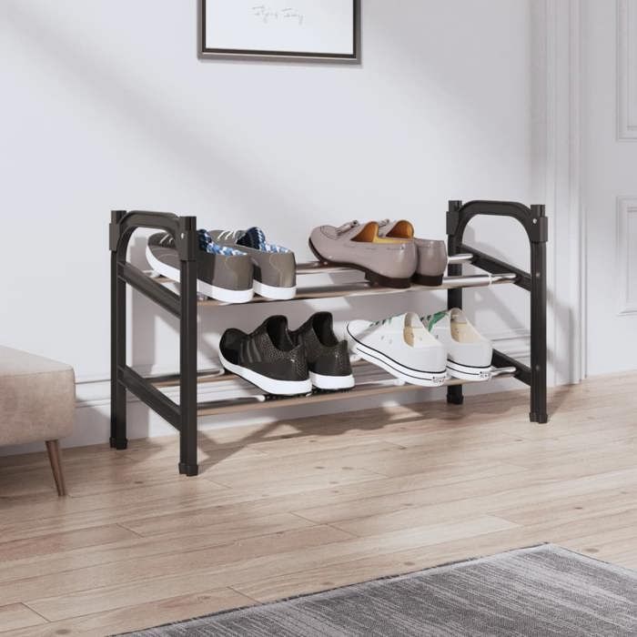 SALE 2026 Meuble à chaussures Noir - Meuble à chaussures extensible avec 2 étagères 119x24x37cm PRO979244284