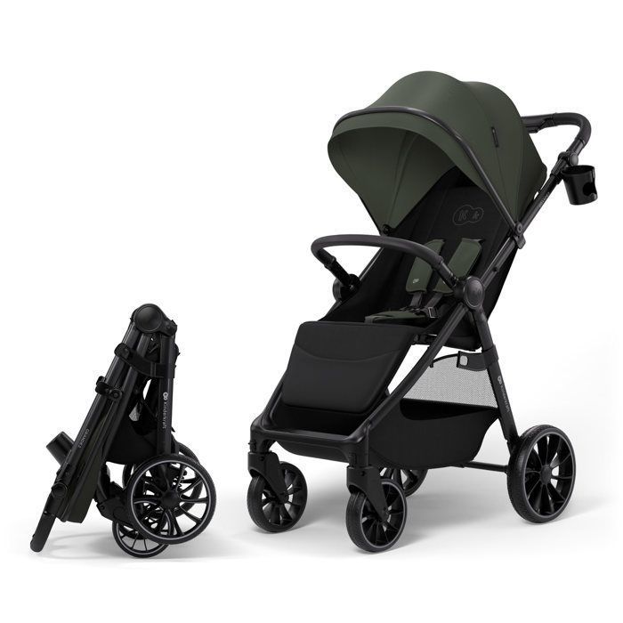 Poussette Kinderkraft GRANDE 2 compacte bébé position allongée pliage une main grandes roues 22 kg vert