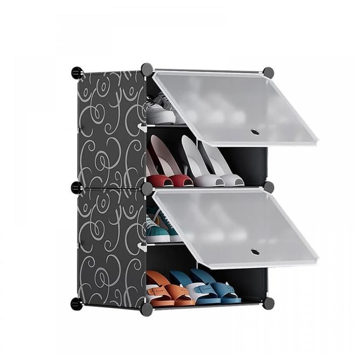 KEDIA Meuble à Chaussures Compartiments Étagère de Rangement Modulable Compartiment (44x32x65)cm Fleur noire