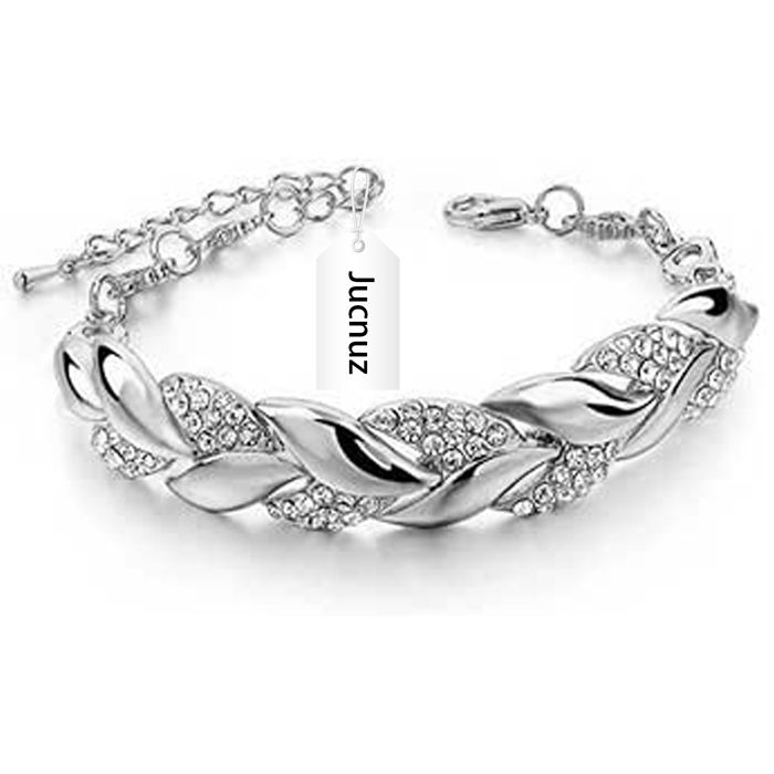 Bracelet - Jucnuz - 26cm - Forme de feuille élégante Incrustée de zircon étincelant Brillance longue durée Polyvalent et élégant