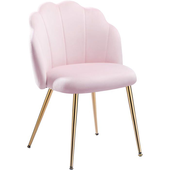 Chaise de coiffeuse rose avec pieds dorés - Pour filles salon et chambre - Facile à assembler