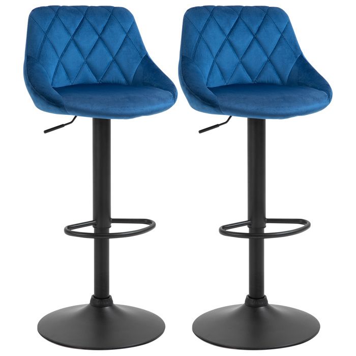 CollaHausse Lot de 2 Tabourets de Cuisine Design avec Dossier et Repose-pieds Assise en Velours et Base en Métal Bleu
