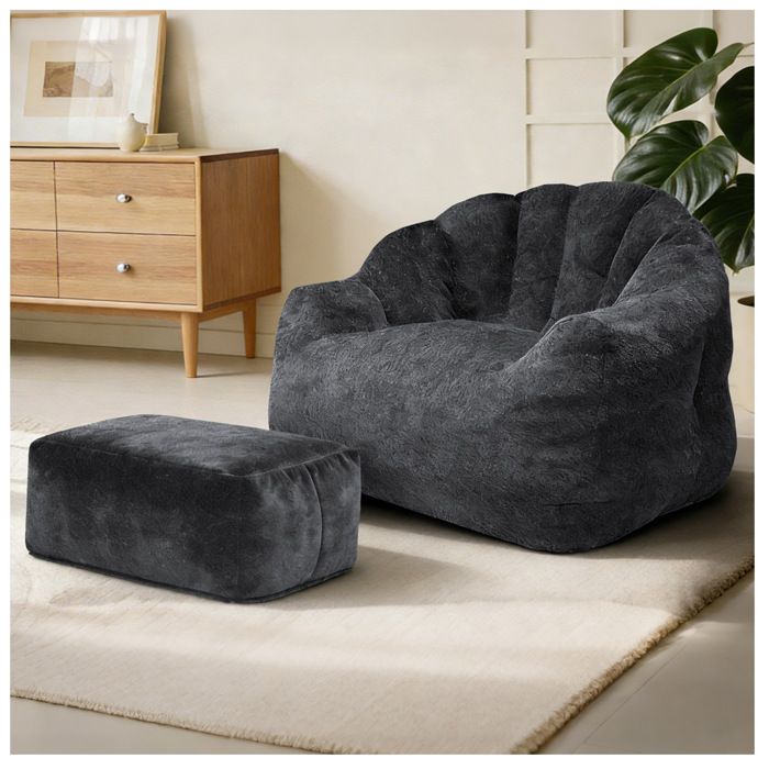 Fauteuil 1 place avec repose-pieds et dossier pétale - TCQPZ - garnissage haute résilience flanelle - noir