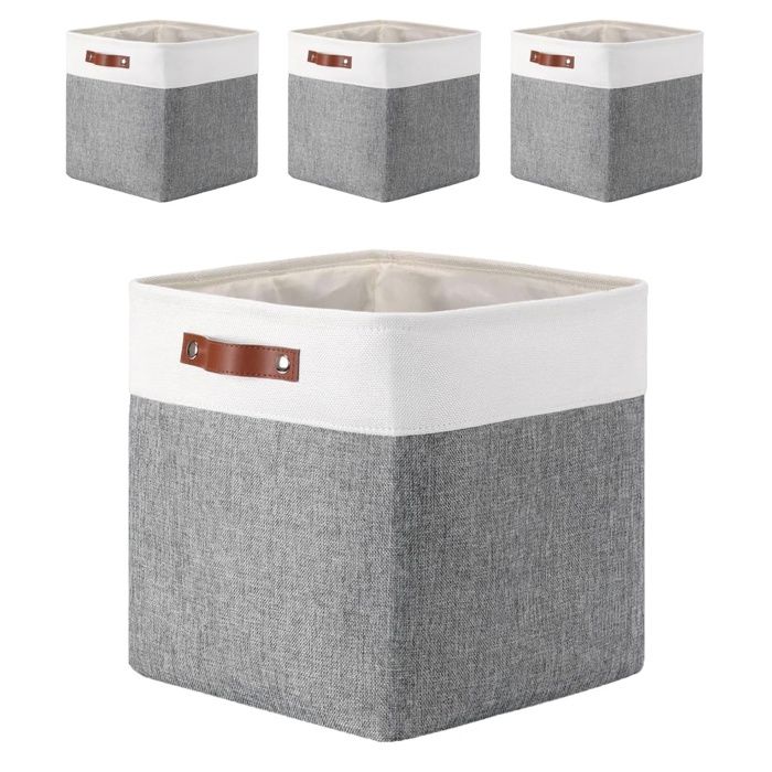 25283033 cm Boite Rangement Tissu 25x25x25 cm Cube Rangement ble Pliable Lot de 4 Gris Blanc - 4 Pièces HOUSSE DE RANGEMENT